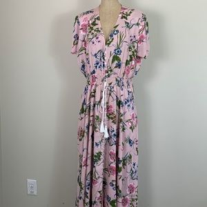 Floral Print XXL Maxi Dress Short Sleeve Button
